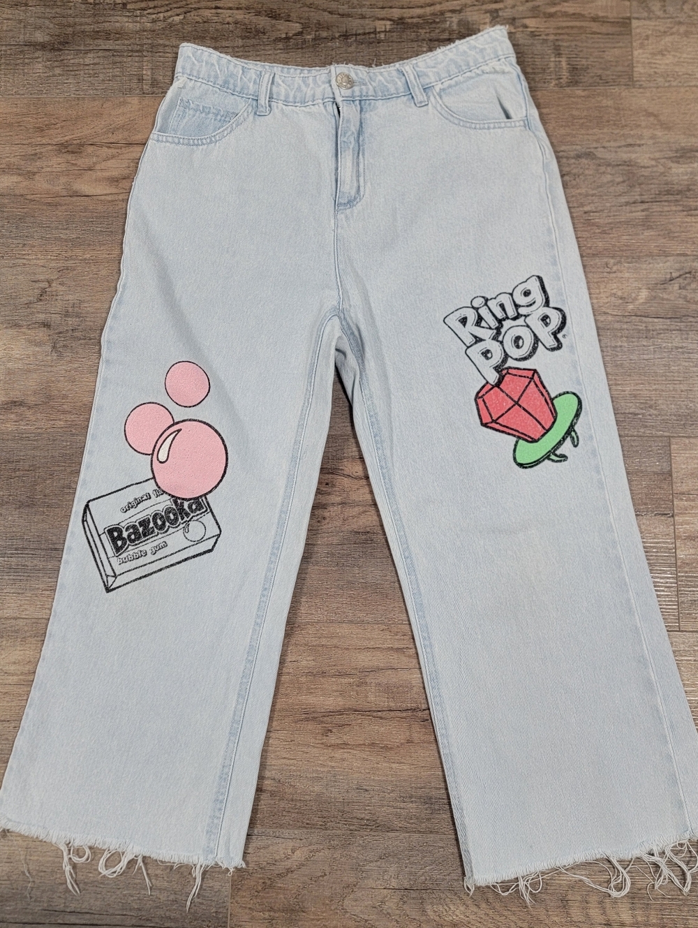 Justice Girls Ring Pop Collab Jeans Size 16 Jeans Light Blue Cropped Raw Hem